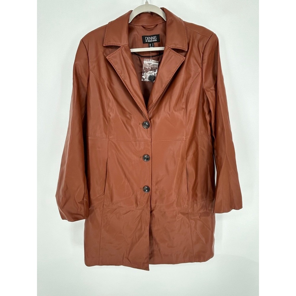 Dennis Basso Womens Size M Faux Leather Blazer Coat Brown Caramel NWOT Capsule